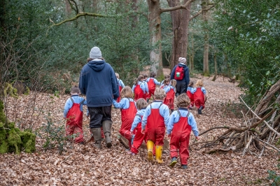 Pre-school walking in the woods at Great Walstead